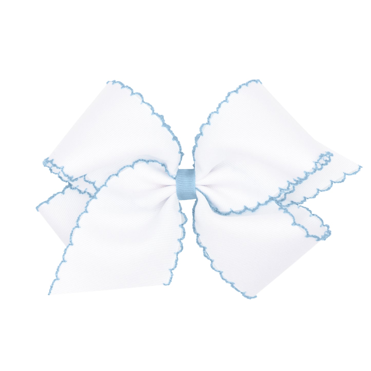 White & Baby Blue Medium Moonstitch Bow