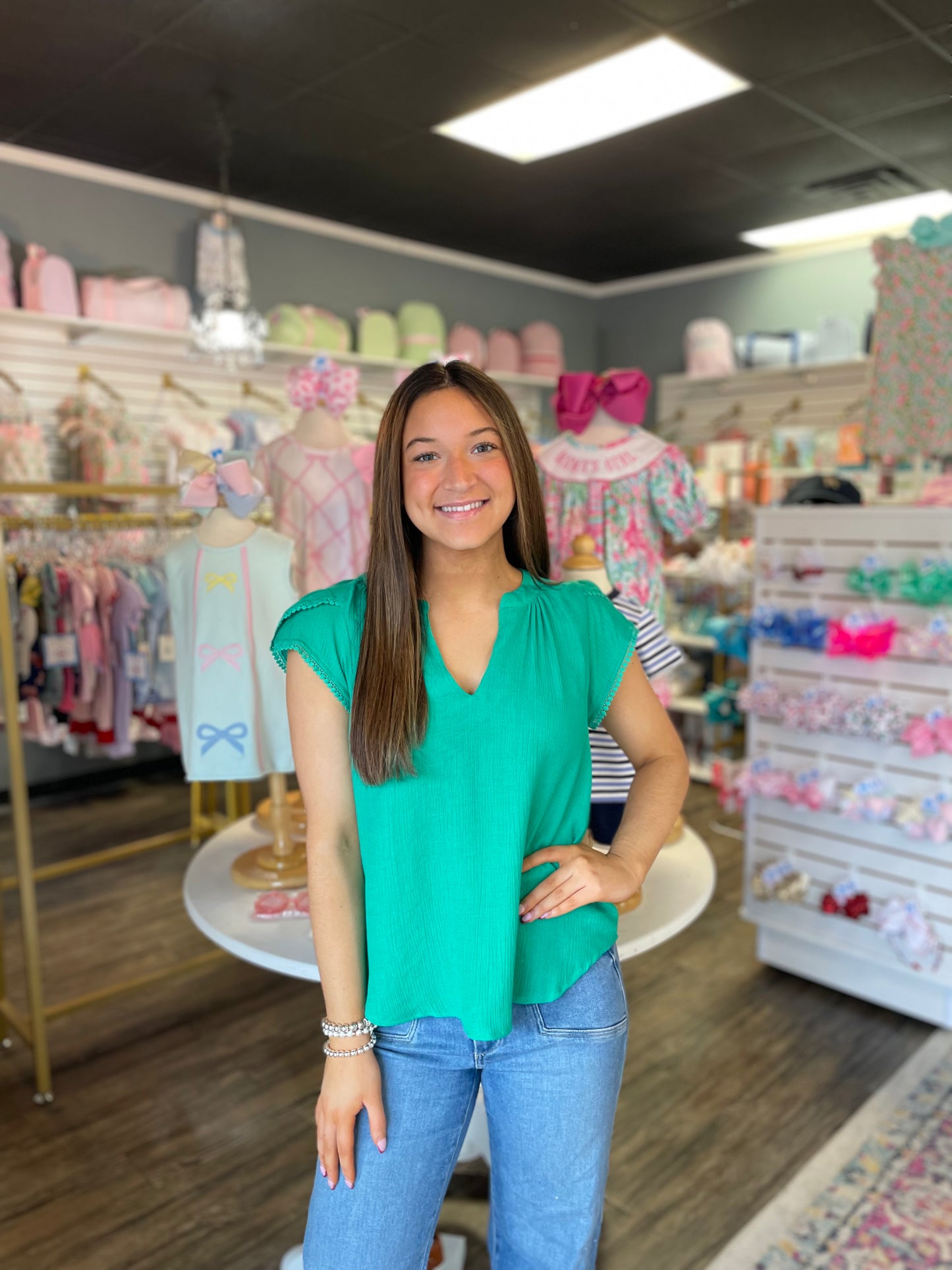 Green Petal Flutter Top