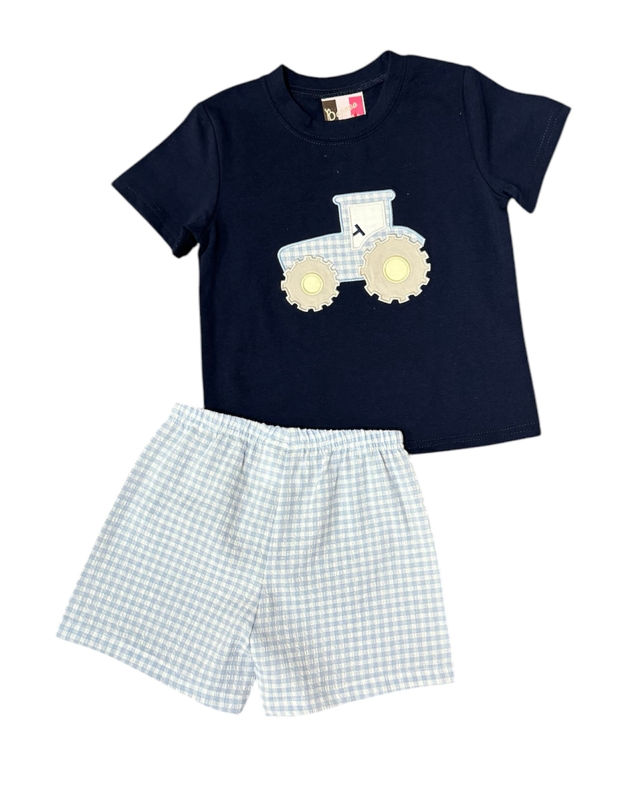 Navy Blue Tractor Short Set