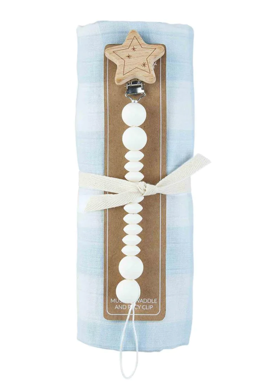 Blue Gingham Swaddle Set
