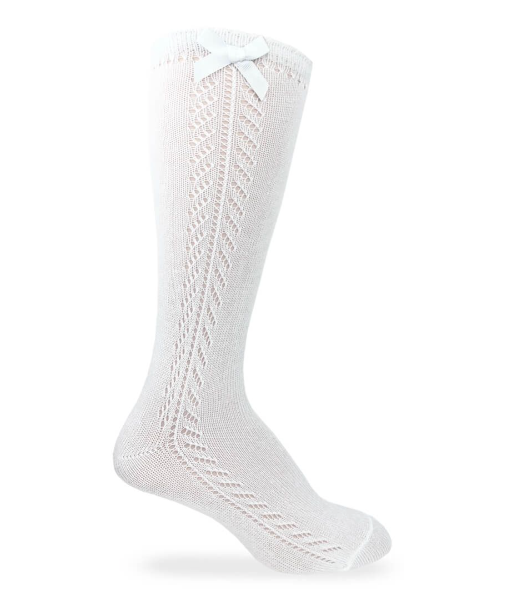 White Bow Knee High Socks