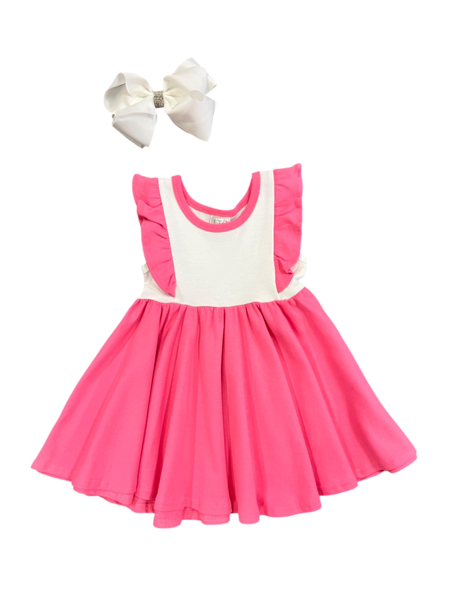 Pink Flutter Sleeve Twirl Dress