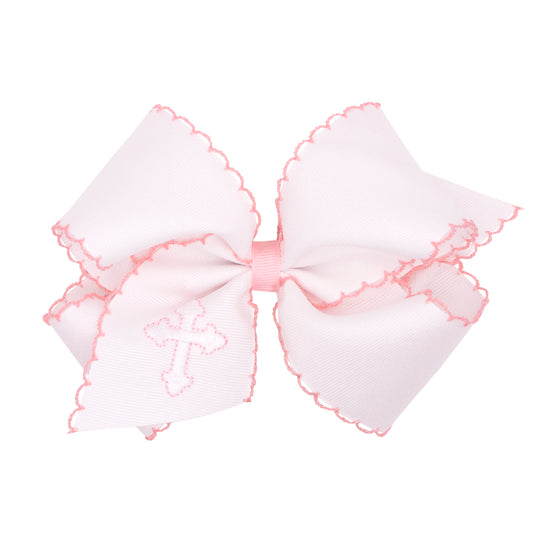 Light Pink Cross Embroidery King Moonstitch Bow