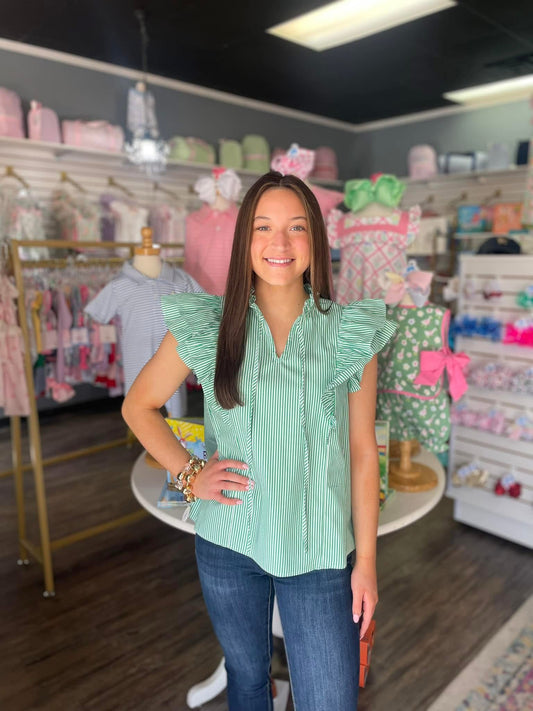 Ruffle Me Green Stripe Top