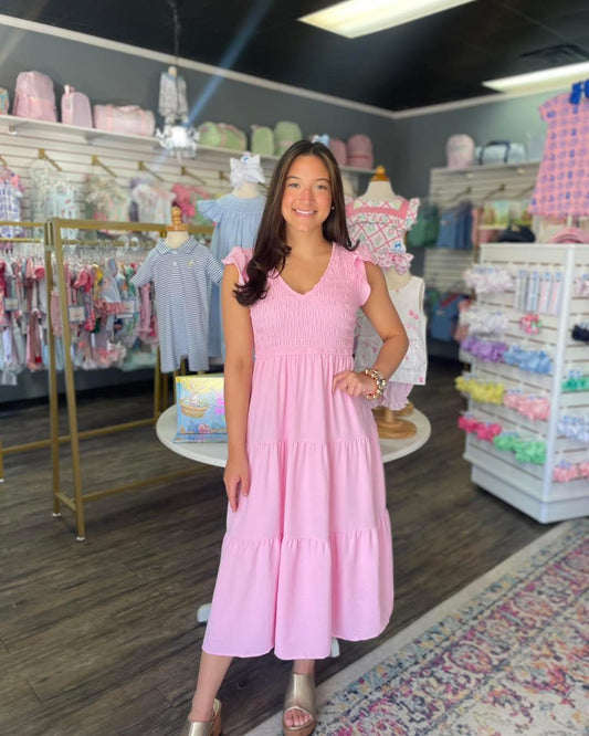 Light Pink Flutter Sleeve Maxi Dress
