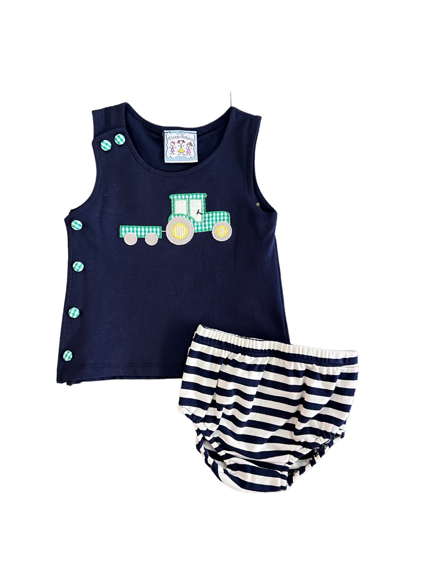Boys Tractor Applique Bloomer Set