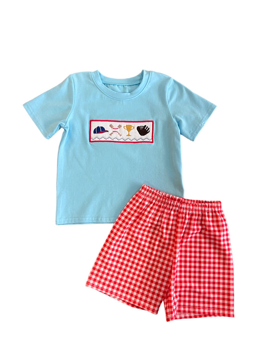 Baseball Embroidery Smocked Set