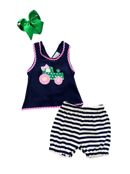 Girls Tractor Applique Bloomer Set