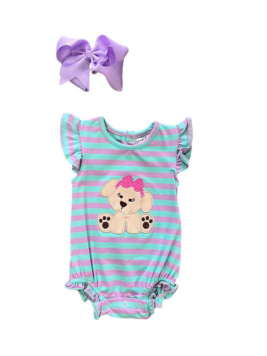 Girl Puppy Applique Bubble