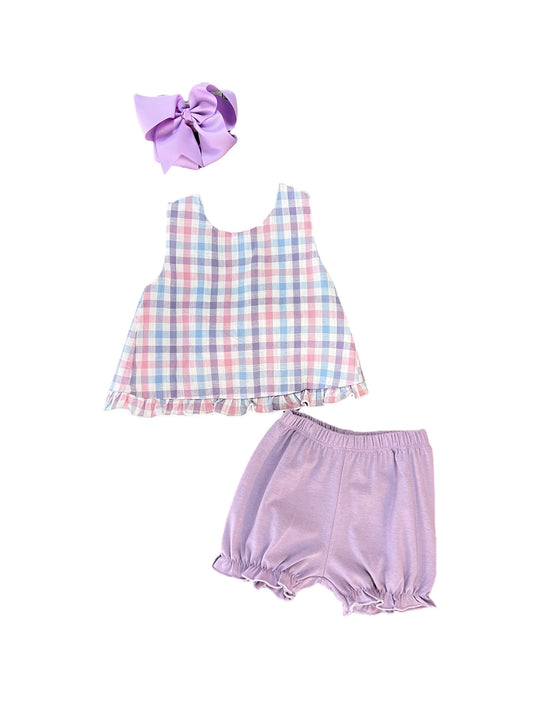 Pink & Purple Plaid Tie Bloomer Set