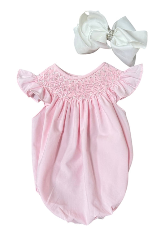 Catherine Pearl Pink Smocked Bubble