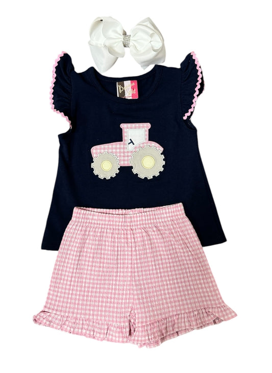 Pink Ruffle Tractor Short Set