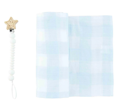 Blue Gingham Swaddle Set