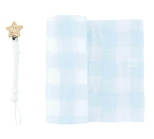 Blue Gingham Swaddle Set