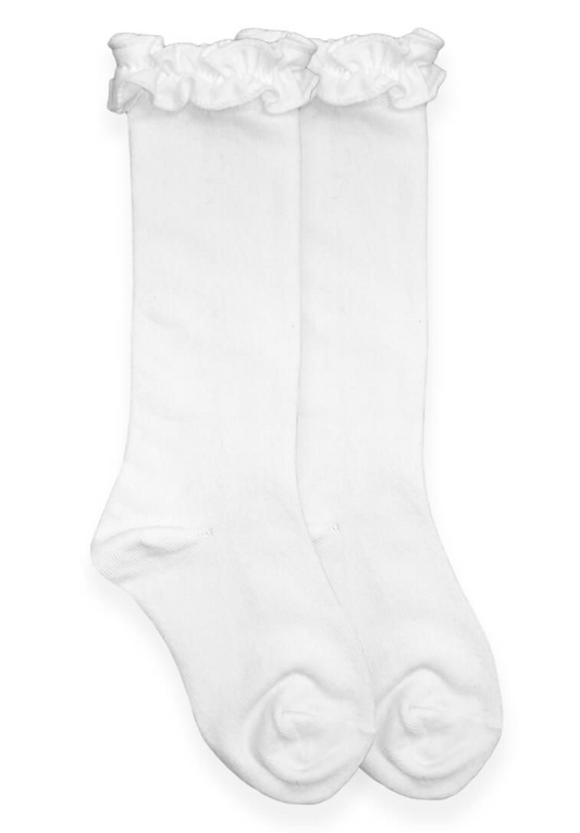 White Ruffle Knee High Socks
