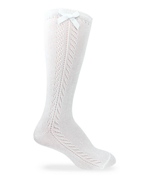White Bow Knee High Socks