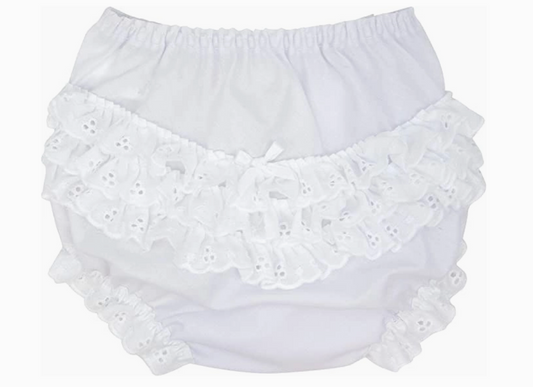 Ruffle Butt White Eyelet Trim Bloomers