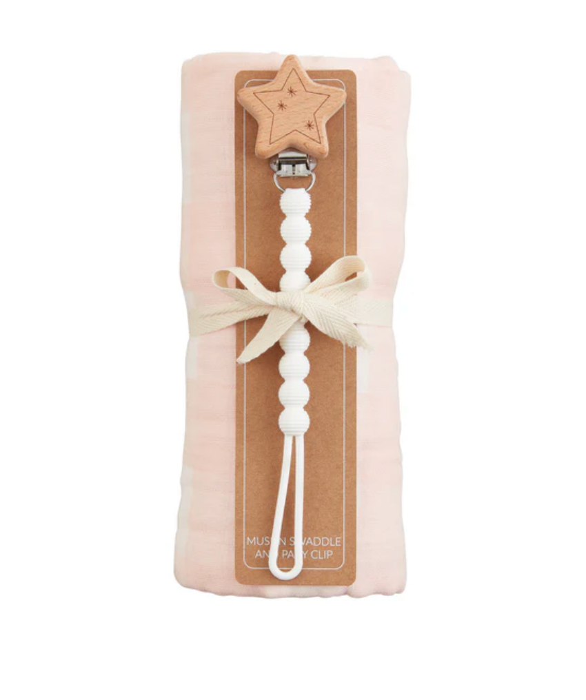 Pink Gingham Swaddle & Paci Clip